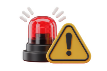 Emergency siren and warning sign isolated on transparent background for alert