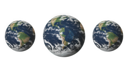 Three earth globes, isolated on transparent background