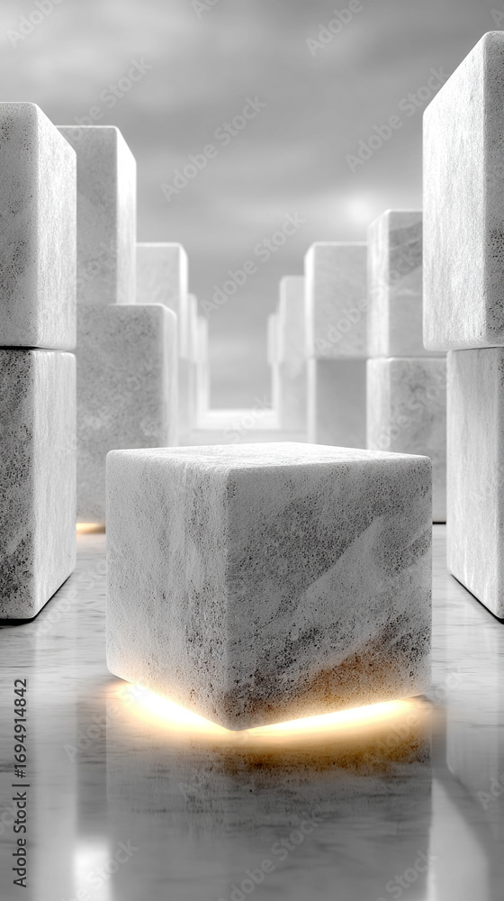Aufkleber abstract 3d background of gray stone cubes arranged in geometric pattern with depth and texture crea
