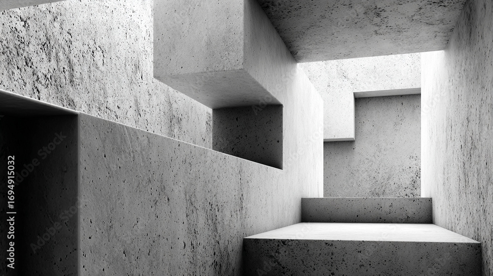 Poster abstract 3d background of gray stone cubes arranged in geometric pattern with depth and texture crea