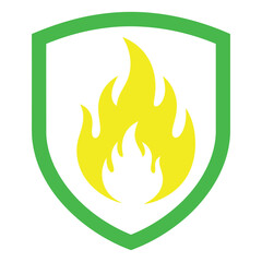 Shield with fire emblem silhouette isolated on white background