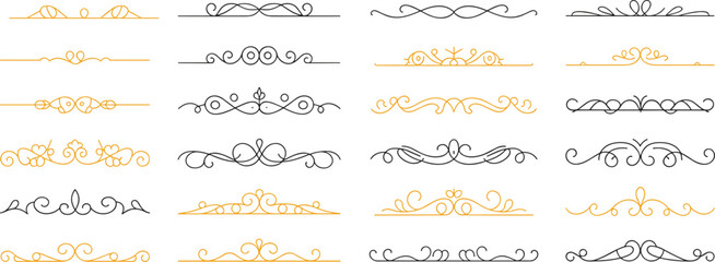 Decorative vector dividers, vintage ornamental borders, flourish elements, elegant line art, retro swirls, classic decoration, calligraphy design, luxury frame