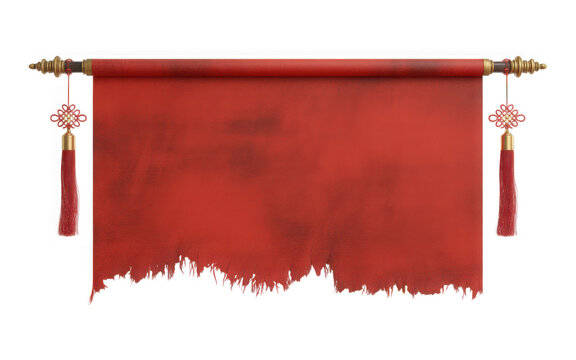 Blank red scroll isolated on transparent background for text or image