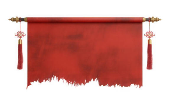 Blank red scroll isolated on transparent background for text or image