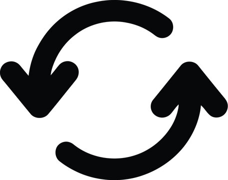 A simple black icon featuring two curved arrows forming a circular loop, symbolizing refresh or repetition.