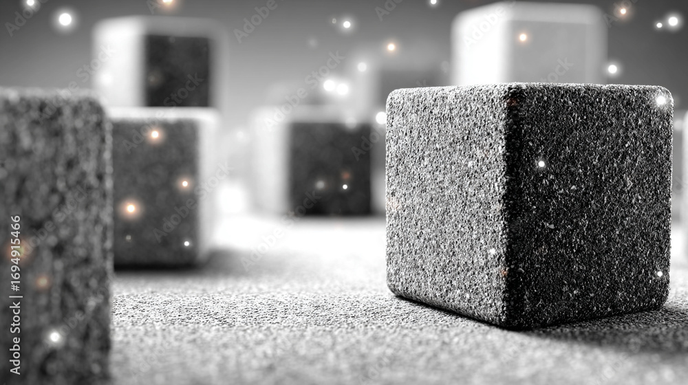 Aufkleber abstract 3d background of gray stone cubes arranged in geometric pattern with depth and texture crea