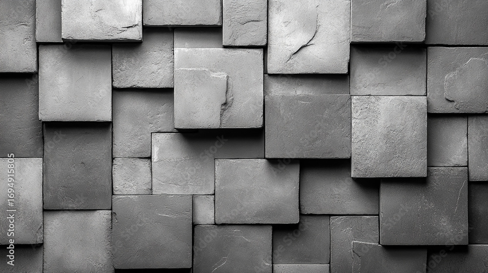 Aufkleber abstract 3d background of gray stone cubes arranged in geometric pattern with depth and texture crea