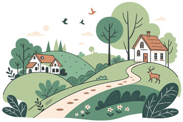 Fototapeta premium landscape with houses and trees