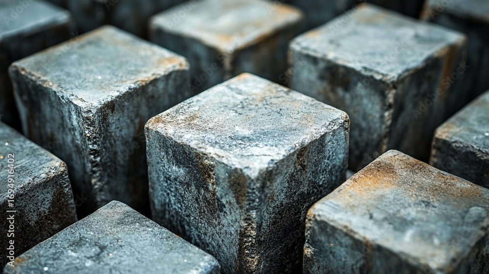 Poster abstract 3d background of gray stone cubes arranged in geometric pattern with depth and texture crea