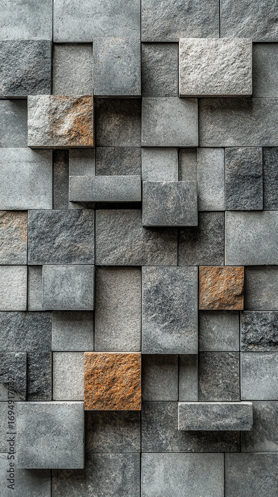Poster abstract 3d background of gray stone cubes arranged in geometric pattern with depth and texture crea