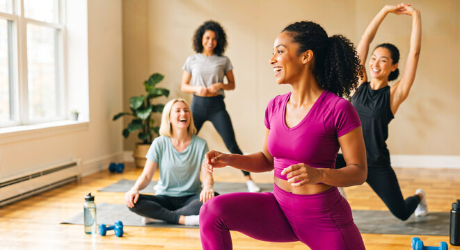 Diverse Group of Women in a Fun Fitness Class
