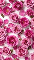 Pink roses on white background