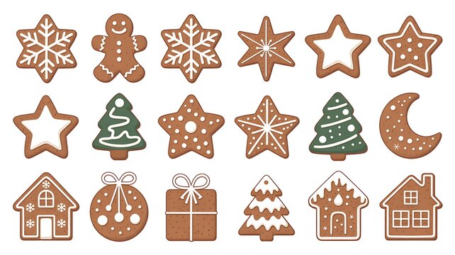 Festive Christmas gingerbread cookies with sugar icing decoration holiday baking concept delicious and cute shapes for winter season