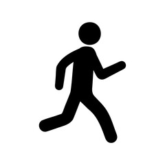 Black silhouette of running person isolated on white background, simplified design