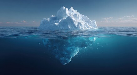 Iceberg submerged in ocean, split view