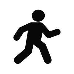 Simple black silhouette image of a walking person in motion vector illustration