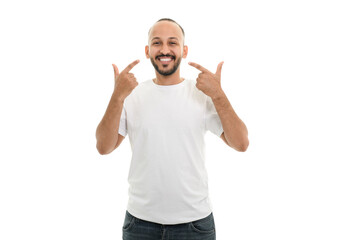 Naklejka premium young islamic arab man against white studio wall