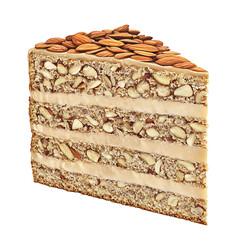 Layered Nut Cake Slice with Almond Topping