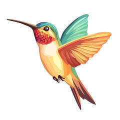 Hummingbird, flat 2D isometric cartoon vector image isolated on white background.