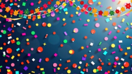 Festive header with transparent background, colorful confetti and celebratory garlands, holiday, anniversary