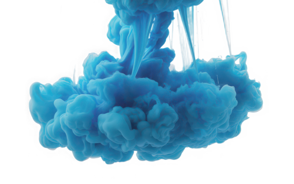 Blue ink cloud swirling in water isolated on transparent background, abstract design