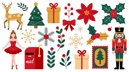 Festive Holiday Season Collection of Christmas Icons and Elements for Graphic Design and Decoration Projects
