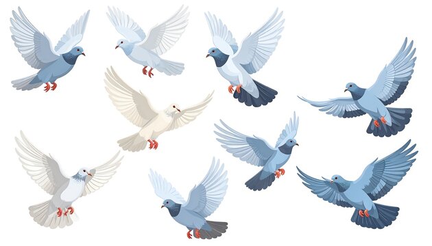 Vector illustration of various doves in flight