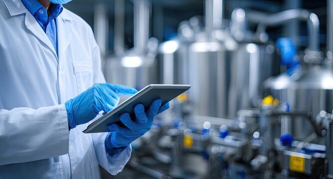 Scientist using tablet in a factory - Powered by Adobe