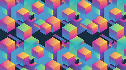 Vibrant 3d isometric cubes abstract pattern with neon gradient colors and geometric forms