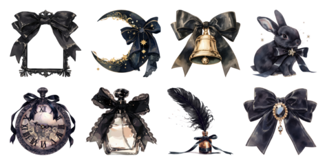 PNG Elegant vintage gothic design elements, element set on transparent background