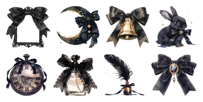 PNG Elegant vintage gothic design elements, element set on transparent background