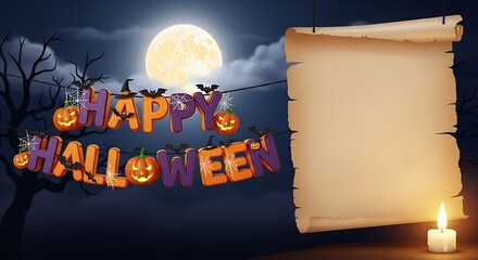 Halloween Night Banner with Moonlit Spooky.