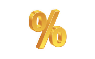Golden percentage sign isolated on transparent background for financial concepts