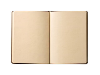 A sketchbook with beige paper open on an isolated transparent background.