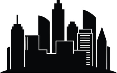 Obraz premium Modern Metropolis Silhouette A Bold Cityscape Design Highlighting Urban Architecture and Towering Skyscrapers Against a Clean Background for Graphic Design Projects