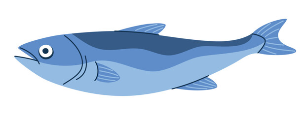 Big blue fish. Vector illustration isolated on white background.