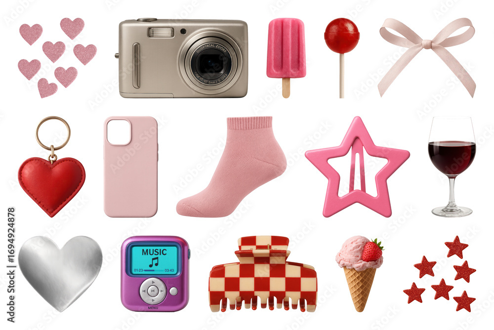 Poster png colorful collection of playful objects, element set on transparent background