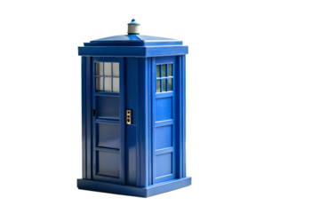 Blue police box tardis isolated on white background