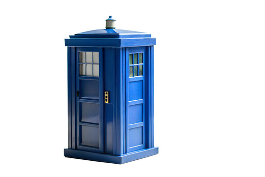 Blue police box tardis isolated on white background