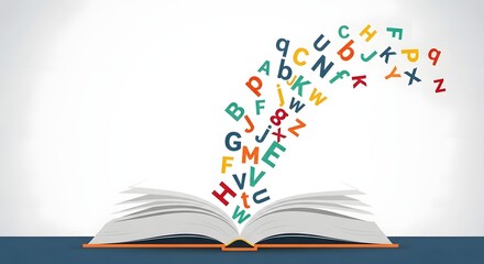 Open Book Overflowing with Letters A Colorful Journey into Knowledge and Literacy