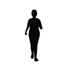 Silhouette of an adult woman walking forward against a white background