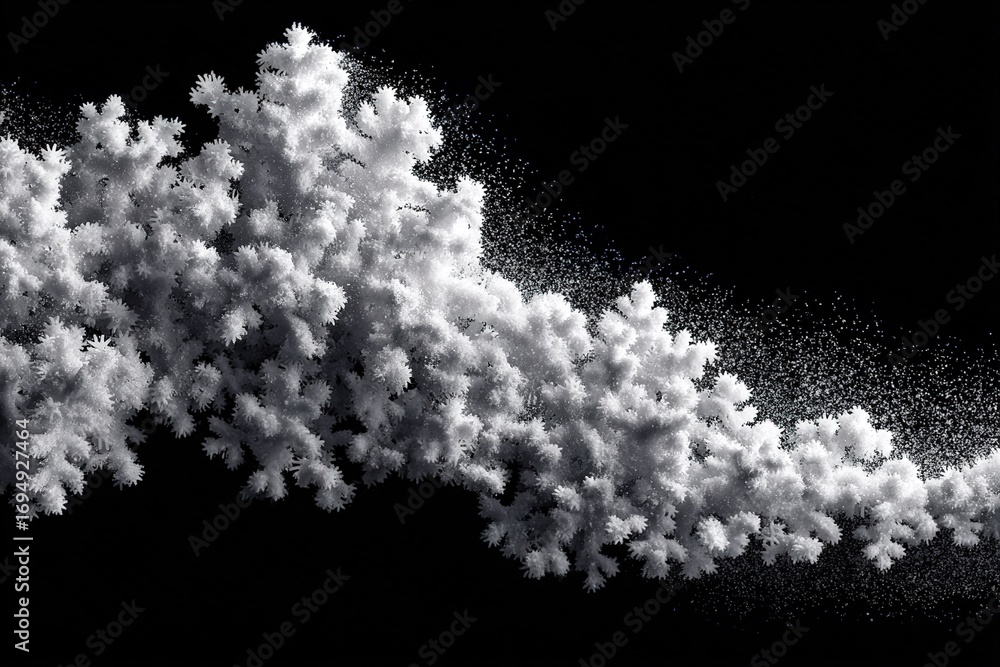 Aufkleber dynamic display of white crystalline structures floating against a black backdrop in a mesmerizing a