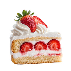 Slice of Strawberry Cake with Whipped Cream Topping