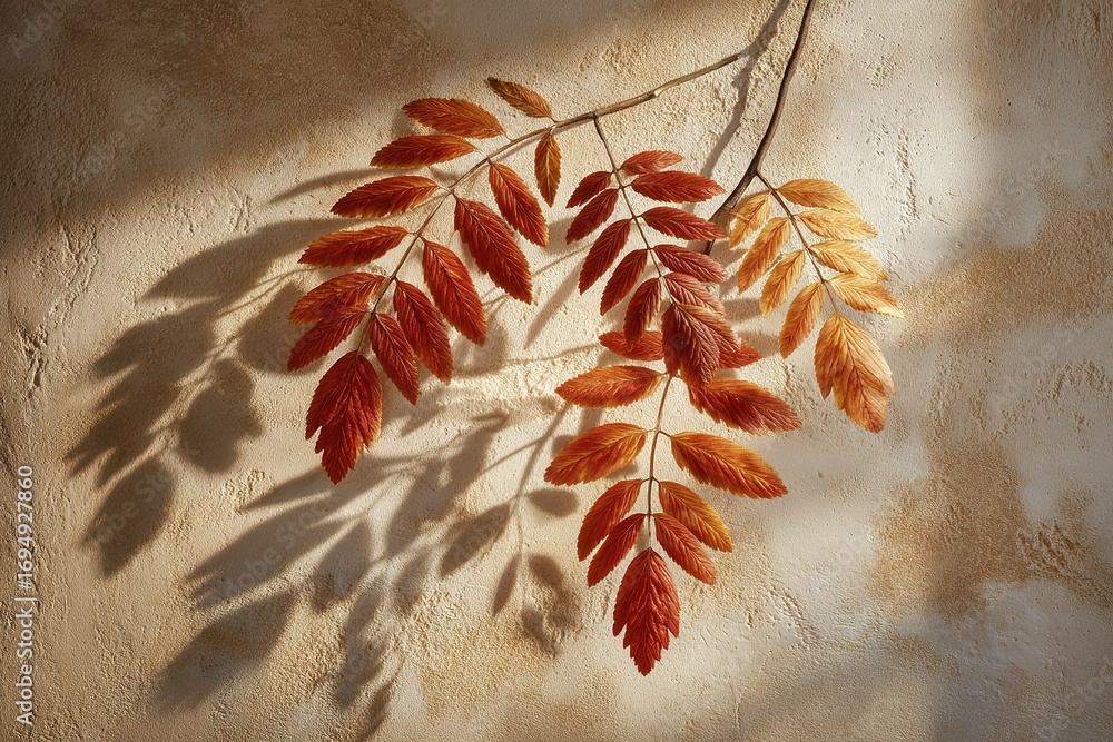 Aufkleber autumn leaves casting shadows on a textured wall create a warm and inviting atmosphere in the aftern