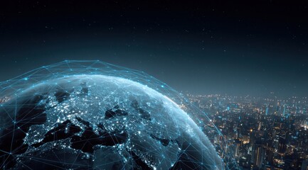 Global network connecting a city to Earth