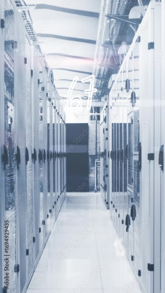 Poster animation of numbers and connections over servers