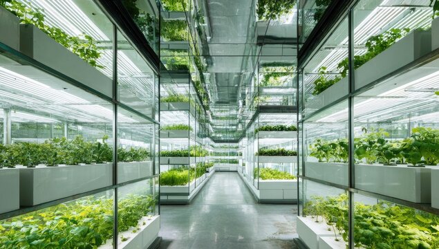 Modern hydroponic greenhouse interior