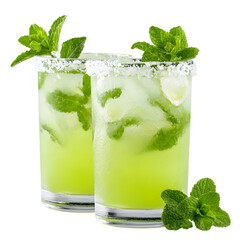Green Mint Lemonade Drinks with Sugar isolated on a transparent background.