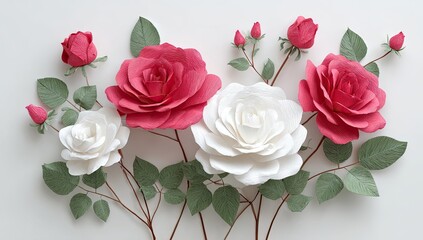 Red and white paper roses
