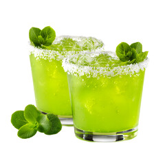 Green Mint Lemonade Drinks with Sugar isolated on a transparent background.